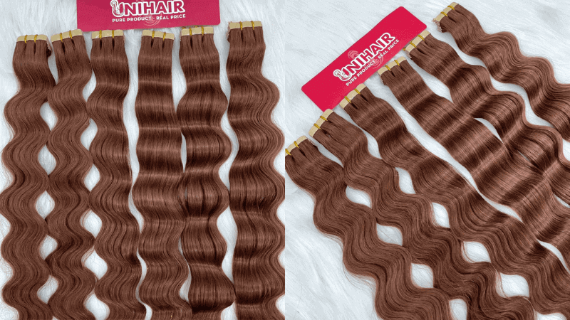 Natural Wavy Tape In Hair Extensions with #33 Color