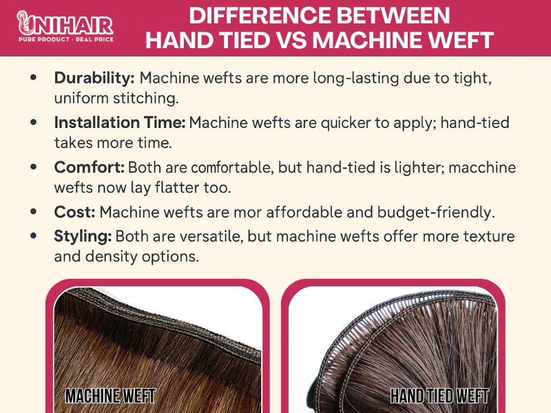 Difference between hand tied vs machine weft