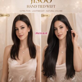 Alternative view of Bleached-Ready JISOO Hand-Tied Weft Extensions Natural Black 20–26” Super Double Drawn