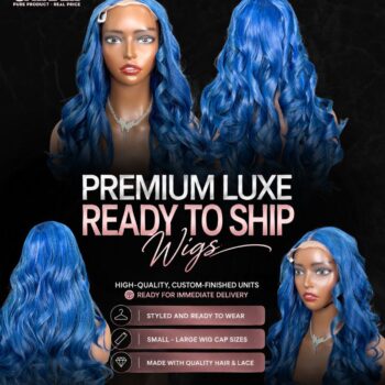 Blue Wavy Wig 20 Inches - Platinum Ocean Blue Closure Wig