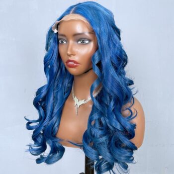 Blue Wavy Wig 20 Inches - Platinum Ocean Blue Closure Wig