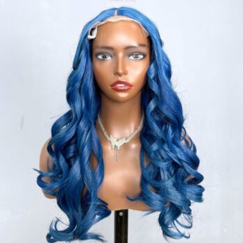 Blue Wavy Wig 20 Inches - Platinum Ocean Blue Closure Wig