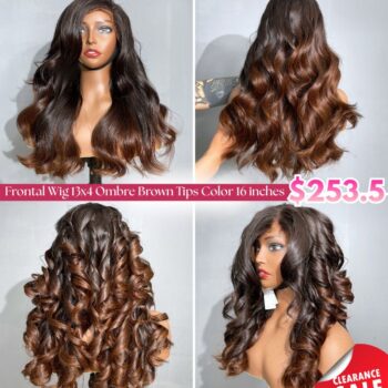 Body Wave Frontal Wig 22 Inches - 13x4 Ombre Brown Tip Wig