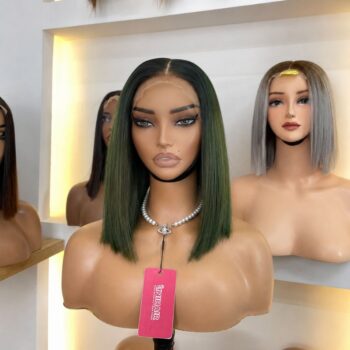 Bone Straight Bob Wig Dark Green 10 Inches - 2x4 Closure Wig