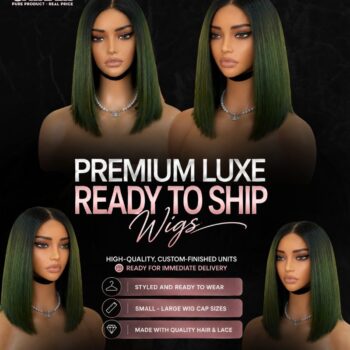 Bone Straight Bob Wig Dark Green 10 Inches - 2x4 Closure Wig