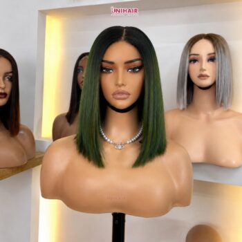 Bone Straight Bob Wig Dark Green 10 Inches - 2x4 Closure Wig