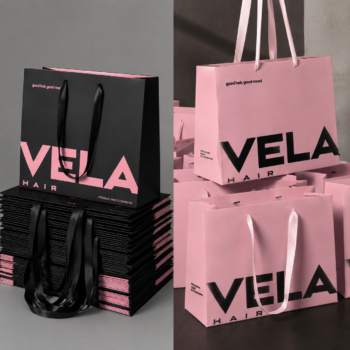 Custom Paper Bags With Logo - Two-Tone Ribbon Handle Bags | Unihairvn