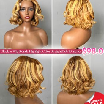 Glueless Bob Wig Blonde Highlight Straight Bob 10 Inches