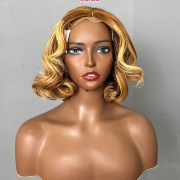 Glueless Bob Wig Blonde Highlight Straight Bob 10 Inches