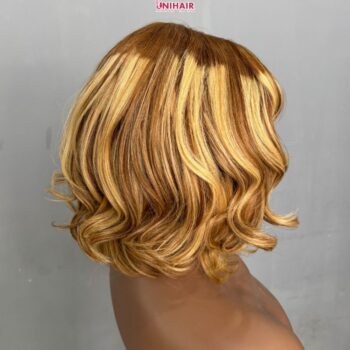 Glueless Bob Wig Blonde Highlight Straight Bob 10 Inches