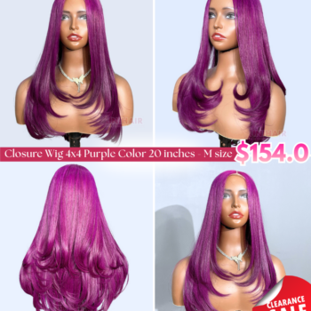 Layered Luxe Purple Bone Straight Wig 20 Inches - 4x4 Closure Wig