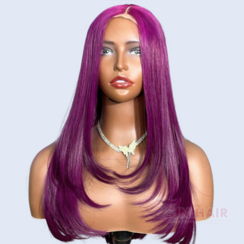 Layered Luxe Purple Bone Straight Wig 20 Inches - 4x4 Closure Wig