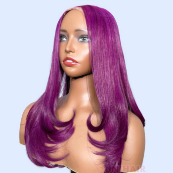 Layered Luxe Purple Bone Straight Wig 20 Inches - 4x4 Closure Wig