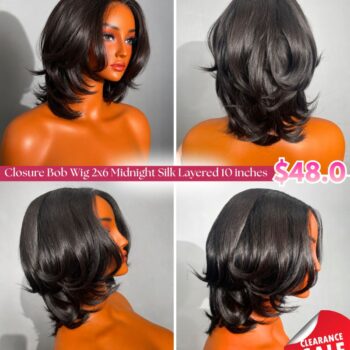 Straight Bob Wig 10 Inches | 2x6 Closure Natural Black Wig