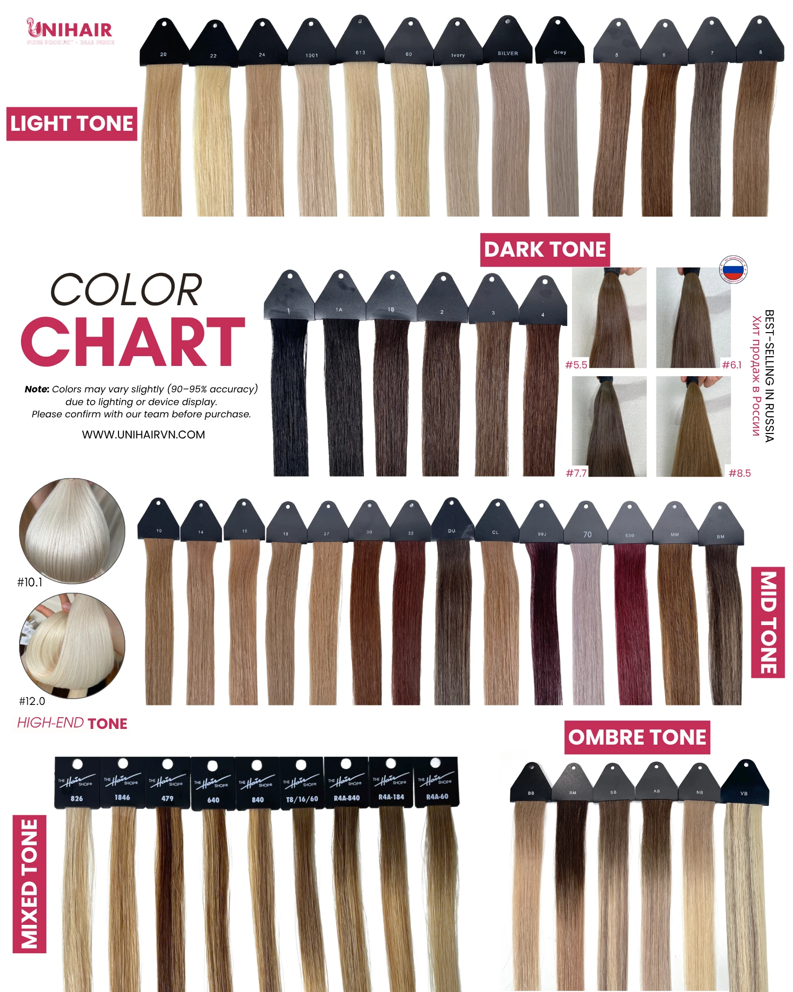 UniHairvn full color chart
