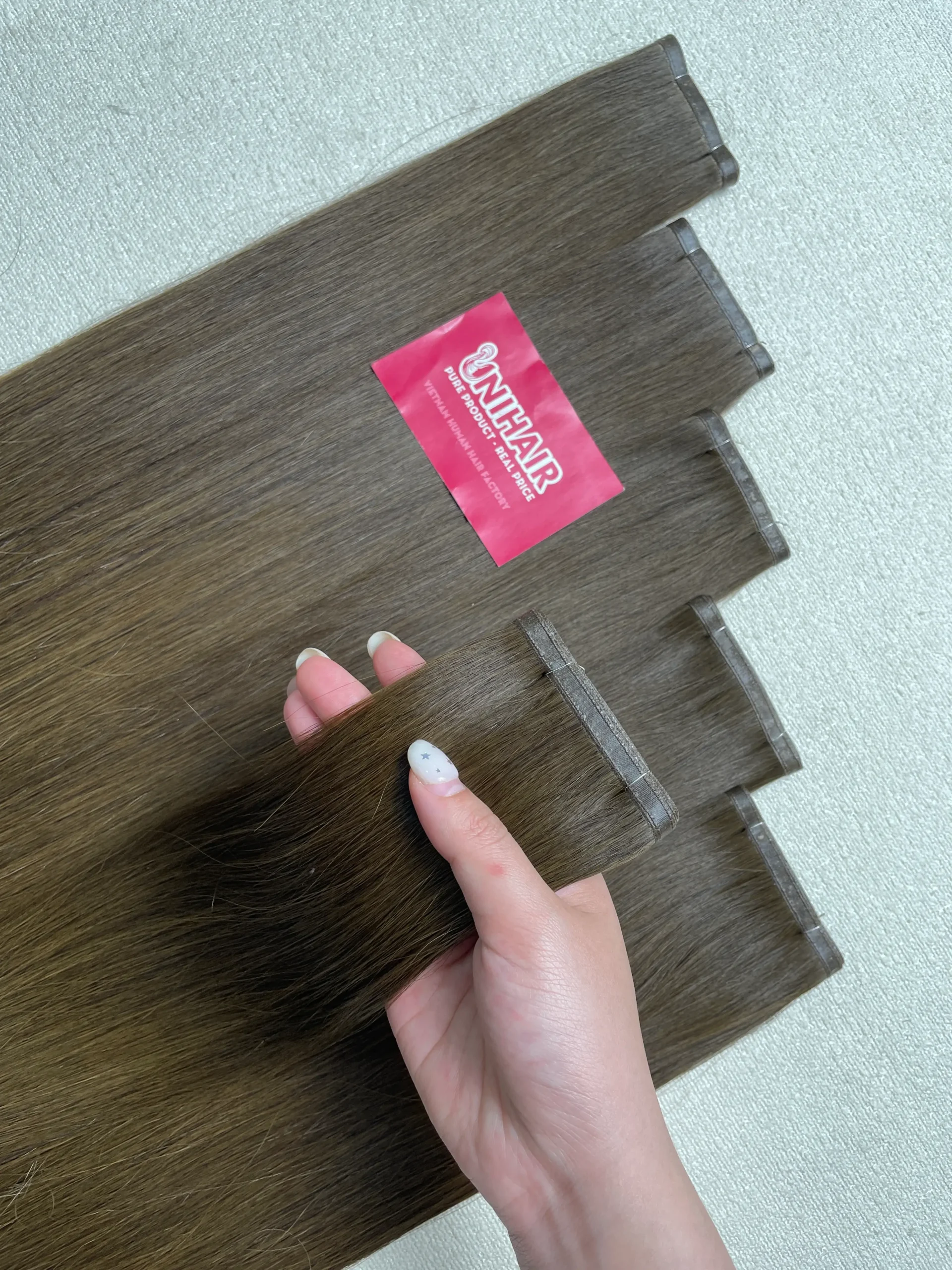 Flat Weft pressed-flat base close-up from Unihairvn Vietnam hair factory