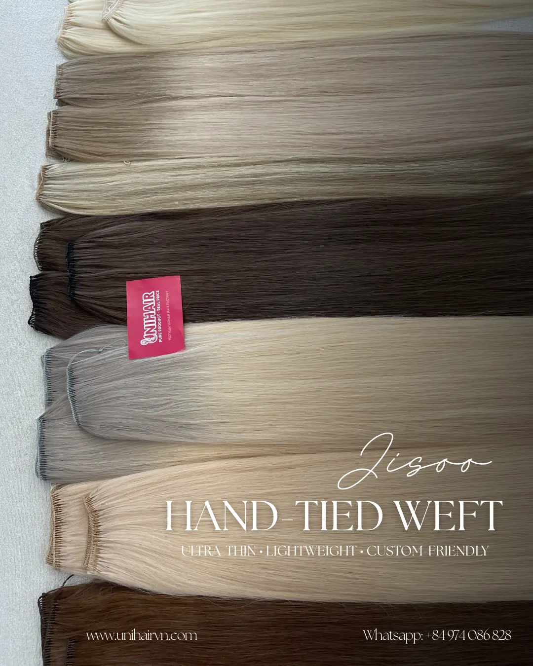 Jisoo Feather Weft Hair Extensions image 1 showing hero product visual by Unihairvn Vietnam hair factory