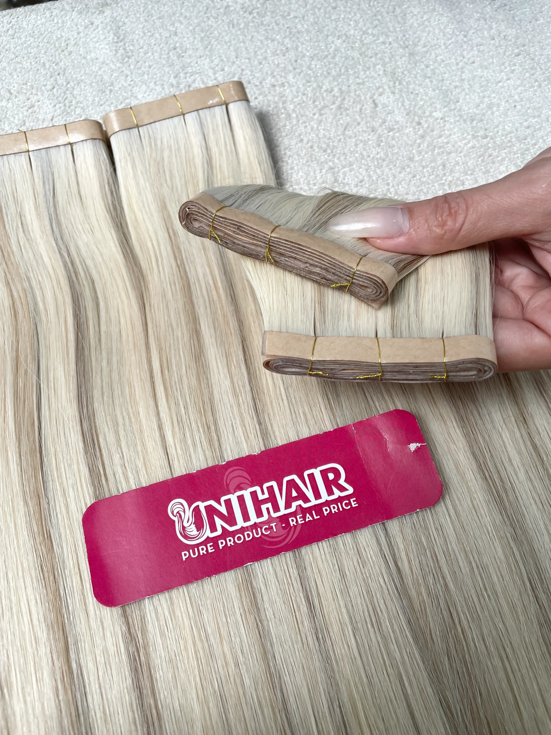 Long Tape-In Extensions image 1 showing hero product visual by Unihairvn Vietnam hair factory