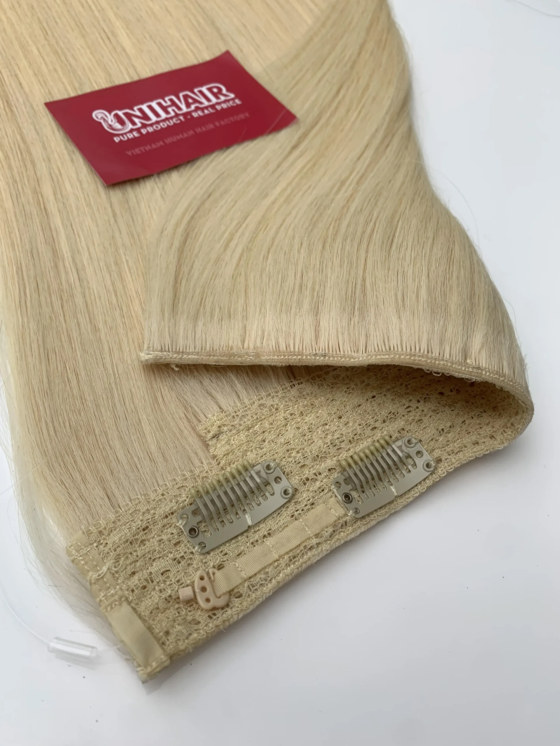 Halo hair extension base with discreet clips for everyday wear