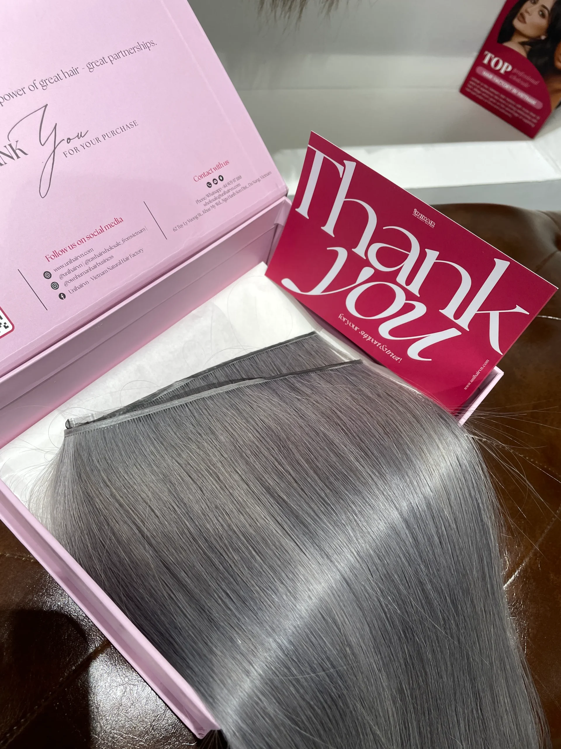 Double Genius Weft Hair Extensions image 10 showing product gallery close-up by Unihairvn Vietnam hair factory Double Genius Weft Hair Extensions image 10 showing product gallery close-up by Unihairvn Vietnam hair factory